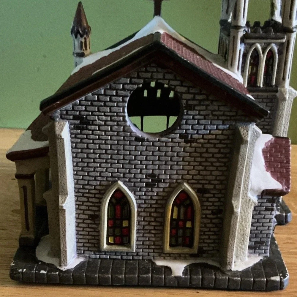 2003 Holiday Expression Hand-Painted Porcelain Light Church, 3D Window, No Light